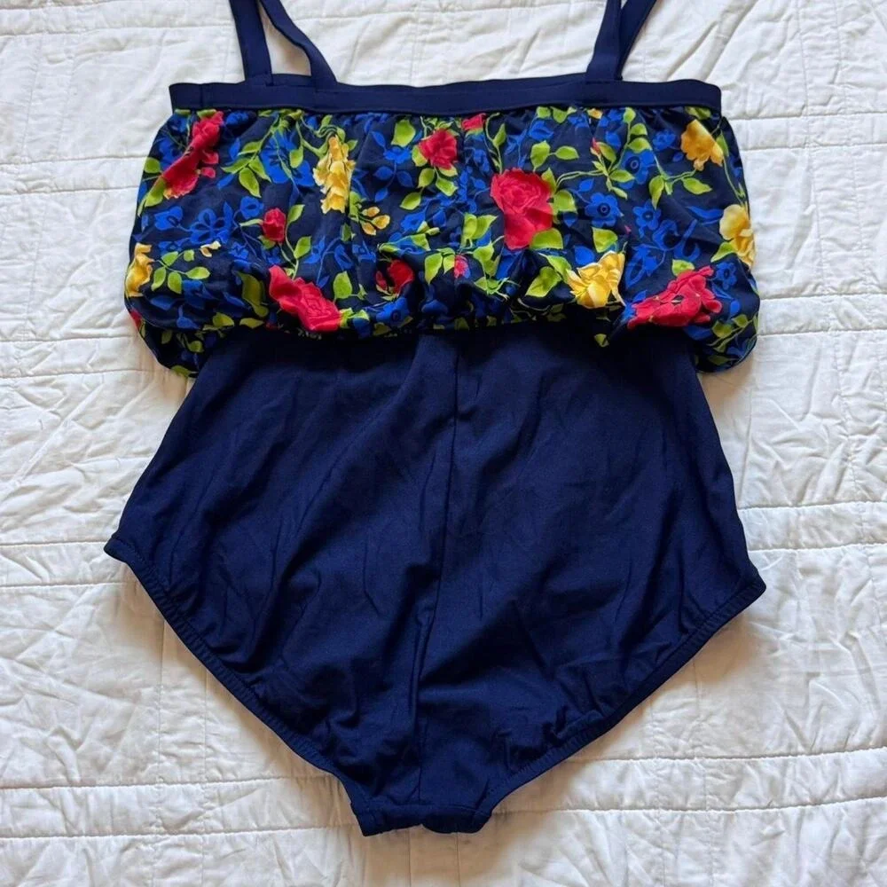Vintage Sirena womens sz 16 floral one piece swimsuit multicolor resort vacation